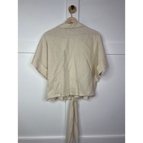 NWT Just Bee Queen Short Sleeves Linen Chiara Cropped Top Vanilla Size: Medium - Picture 7 of 9